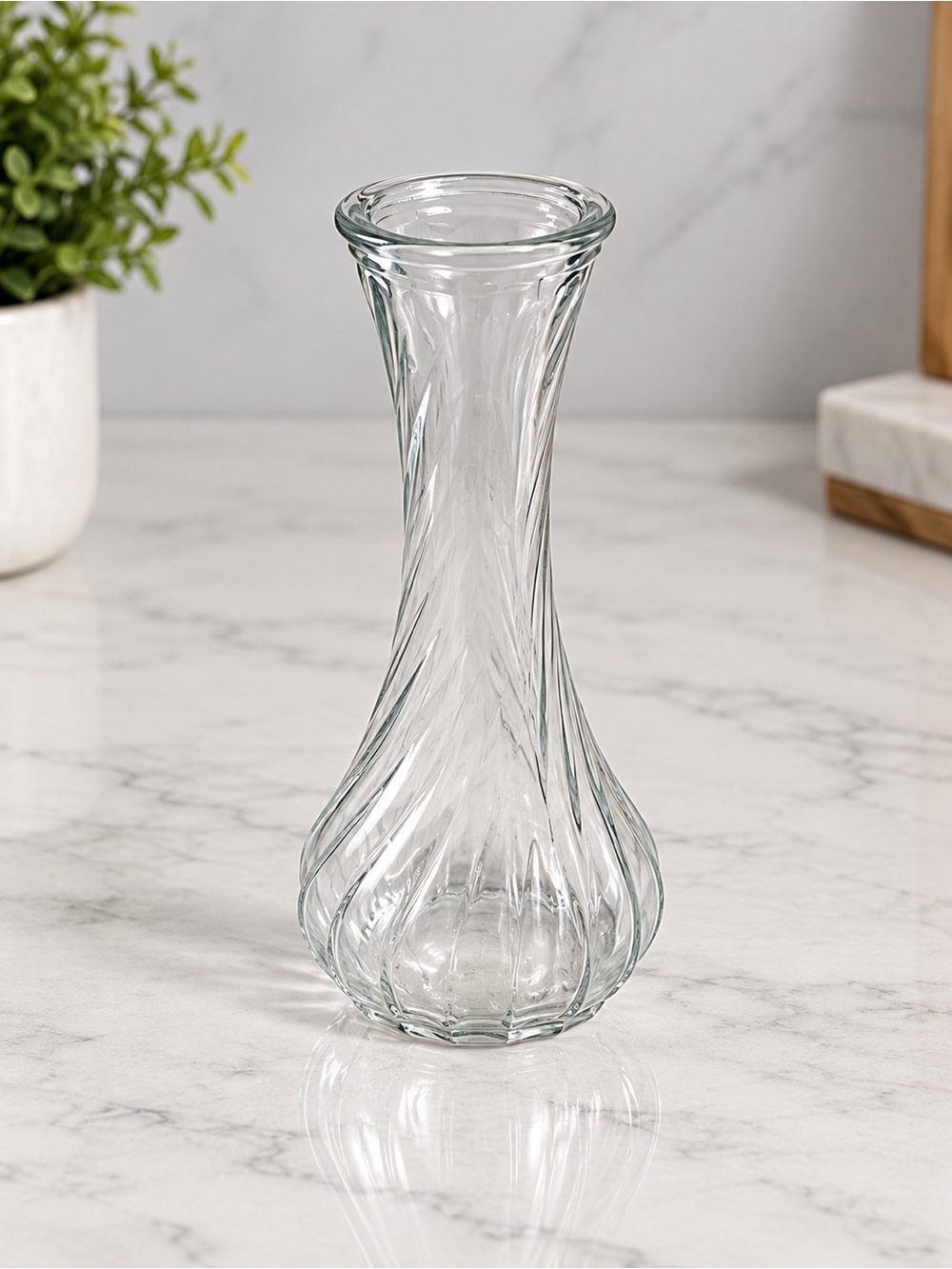 Clear Twisted Glass Bud Vase - Elegant Spiral Design